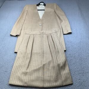 Vintage Christian Dior Suit Womens 10 Jacket Skirt Set Blazer Rayon Linen 80s
